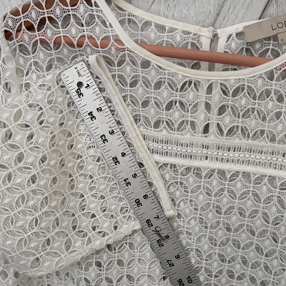 LOFT White Geometric Eyelet Top - Size Medium - Picture 7 of 9